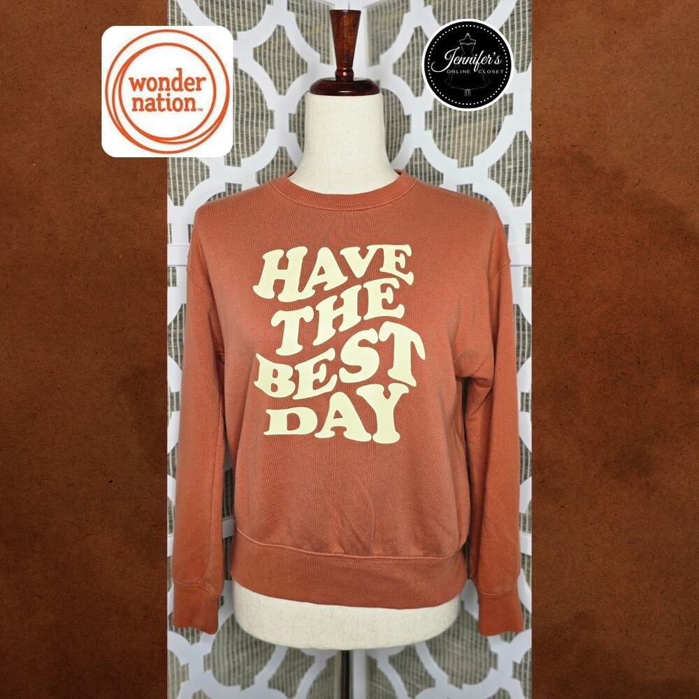 Wonder Nation Girls Rust 'Have the Best Day' Retro Graphic Sweatshirt Size XL/14